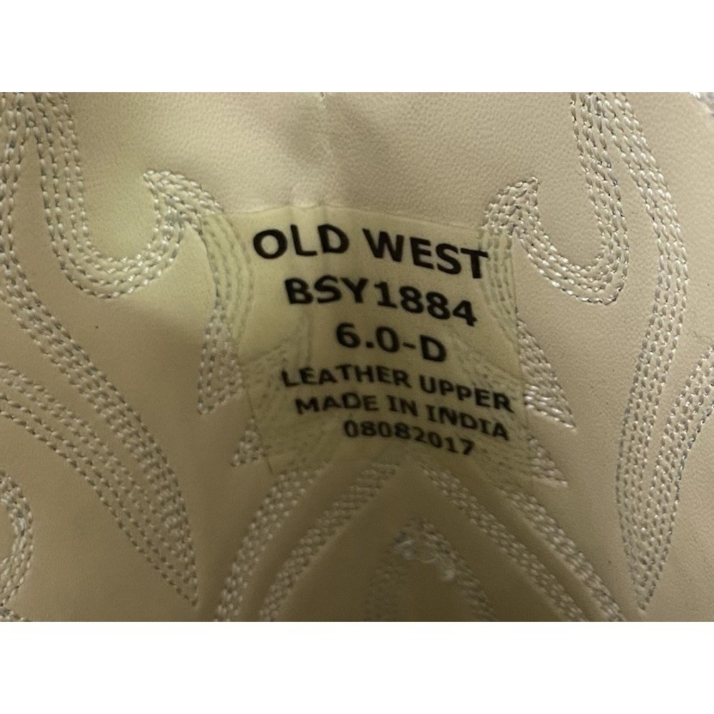 OLD WEST Women/Youth Leather Western Cowgirl Boots Cowboy Brown&Green Sz.6 D - Picture 7 of 12
